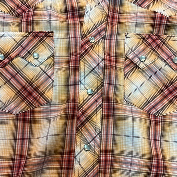 Wrangler western pearl snap shirt, men’s medium plaid short sleeve - Picture 6 of 6